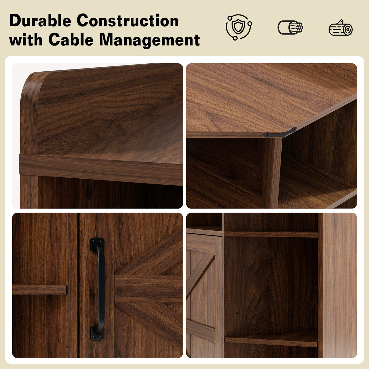 Walnut Corner Storage Cabinet with Charging Station and 6 Cubbies - Elirian