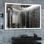 Modern LED bathroom mirror with silver frame, 3 color modes, and integrated lighting - Elirian