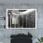 Modern LED bathroom mirror 60x40 with smart lighting and silver frame - Elirian