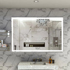 Silver LED bathroom mirror with 3 color modes, modern marble vanity setup - Elirian