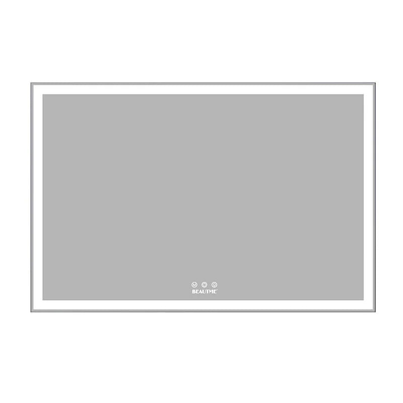 Oversized silver LED bathroom mirror with adjustable color modes - Elirian