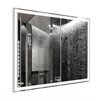 Modern oversized LED bathroom mirror with silver frame and smart lighting controls - Elirian
