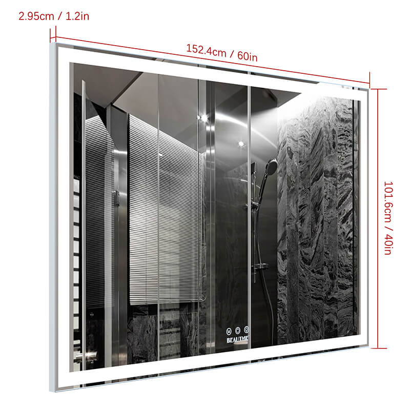 Oversized silver LED bathroom mirror with 3 color modes and modern lighting - Elirian