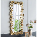 61" Solid Wood Full Length Floor Mirror with Gold Leaf Accents