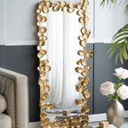 61" Solid Wood Full Length Floor Mirror with Gold Leaf Accents