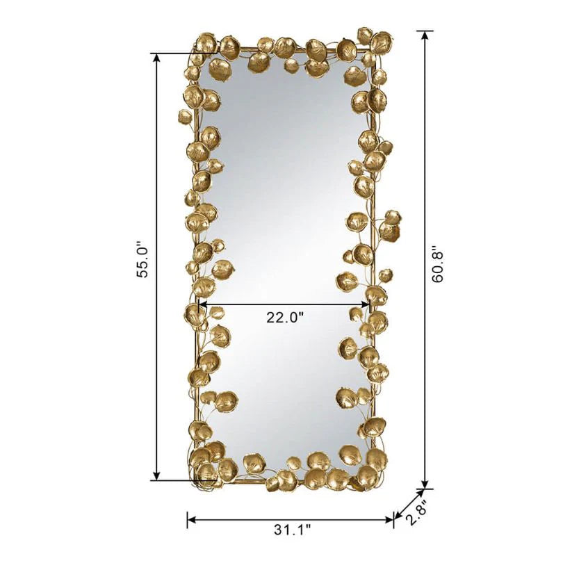 61" Solid Wood Full Length Floor Mirror with Gold Leaf Accents