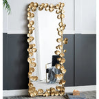 61" Solid Wood Full Length Floor Mirror with Gold Leaf Accents