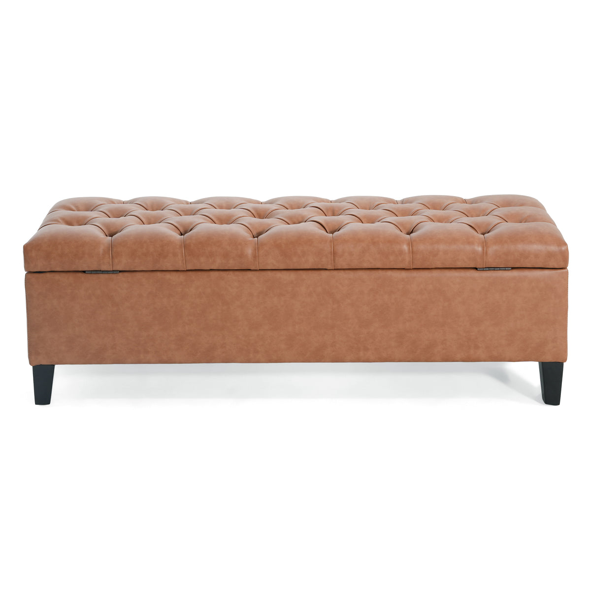 Cognac Brown Button Tufted Storage Ottoman in Faux Leather - Elirian