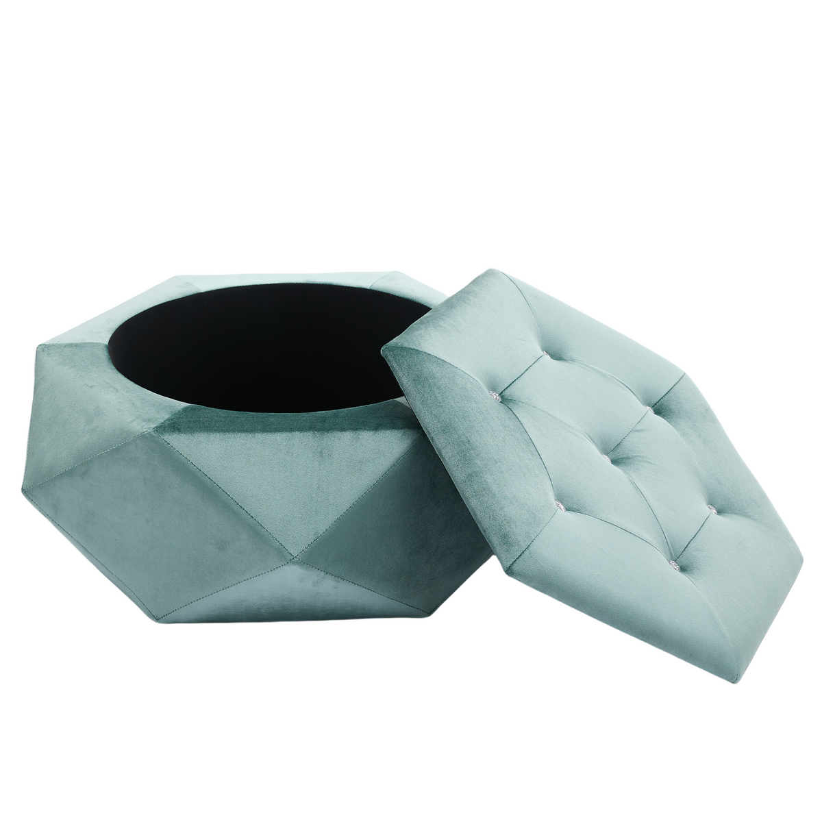 Velvet Diamond Tufted Storage Ottoman in Green - Elirian