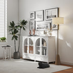 White Arched Glass Sideboard Buffet Cabinet with 2 Drawers and 4 Glass Doors - Elirian