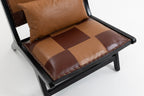 Mid-Century Antique Brown Leather Accent Chair with Solid Wood Frame - Elirian