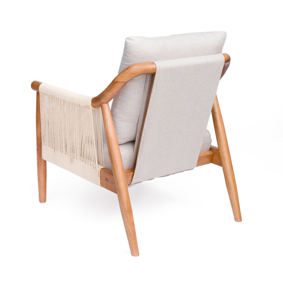 Mid-Century Accent Chair with Hand-Woven Paper Rope Arms and Linen-Blend Cushion - Elirian