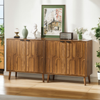 Farmhouse Walnut Sideboard Buffet Cabinet with Slatted Doors, 31.5" W - Elirian