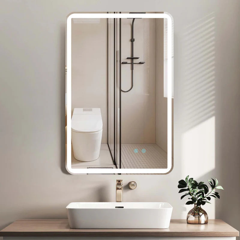 Rectangular Frameless LED Bathroom Wall Mirror with Anti-Fog Function