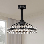 Black crystal caged ceiling fan with integrated lighting fixture and remote control - Elirian