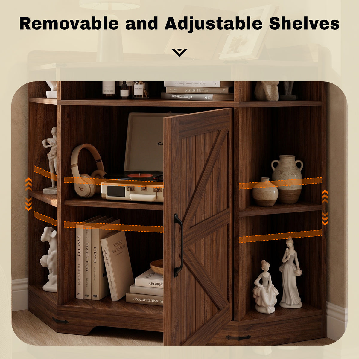 Walnut Corner Storage Cabinet with Charging Station and 6 Cubbies - Elirian