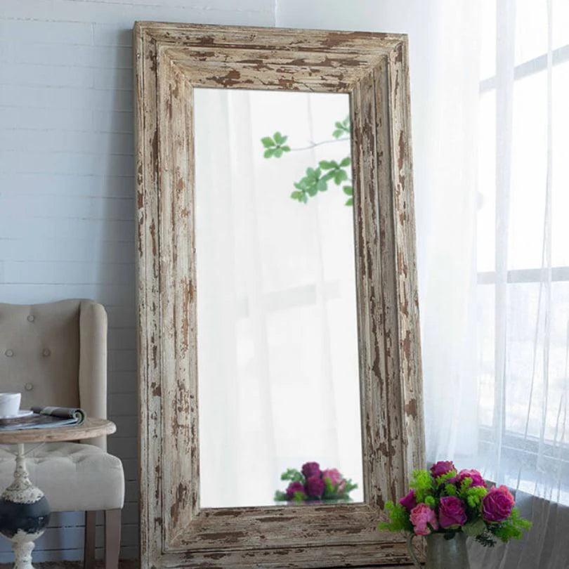 75" Brown Distressed Wood Full Length Floor Standing Mirror