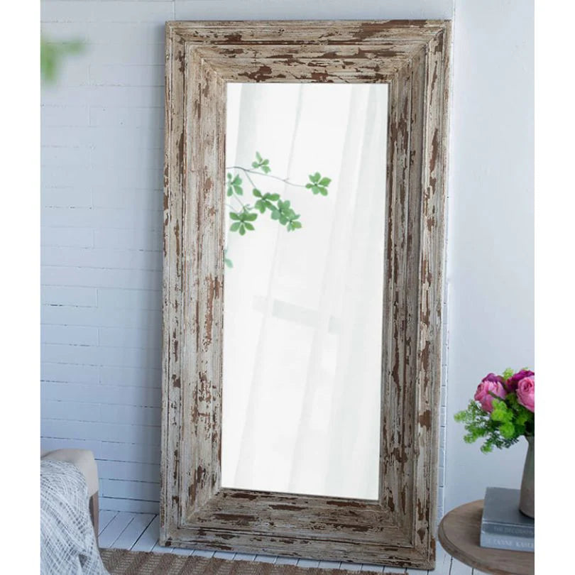 75" Brown Distressed Wood Full Length Floor Standing Mirror