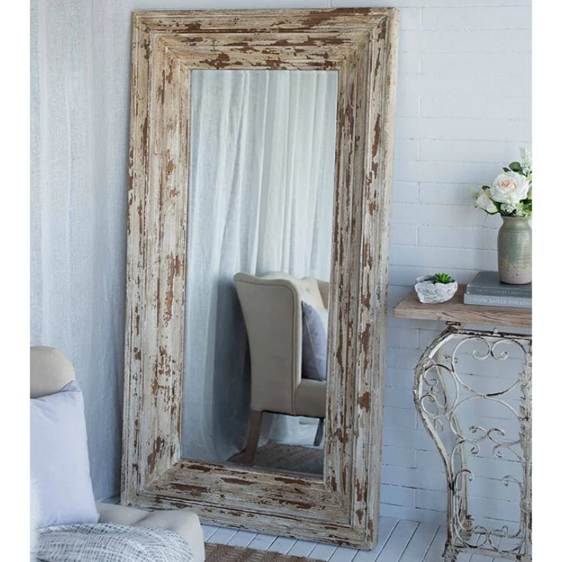 75" Brown Distressed Wood Full Length Floor Standing Mirror