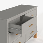 Gray 6-Drawer Double Dresser with Metal Handles and Solid Wood Legs - Elirian