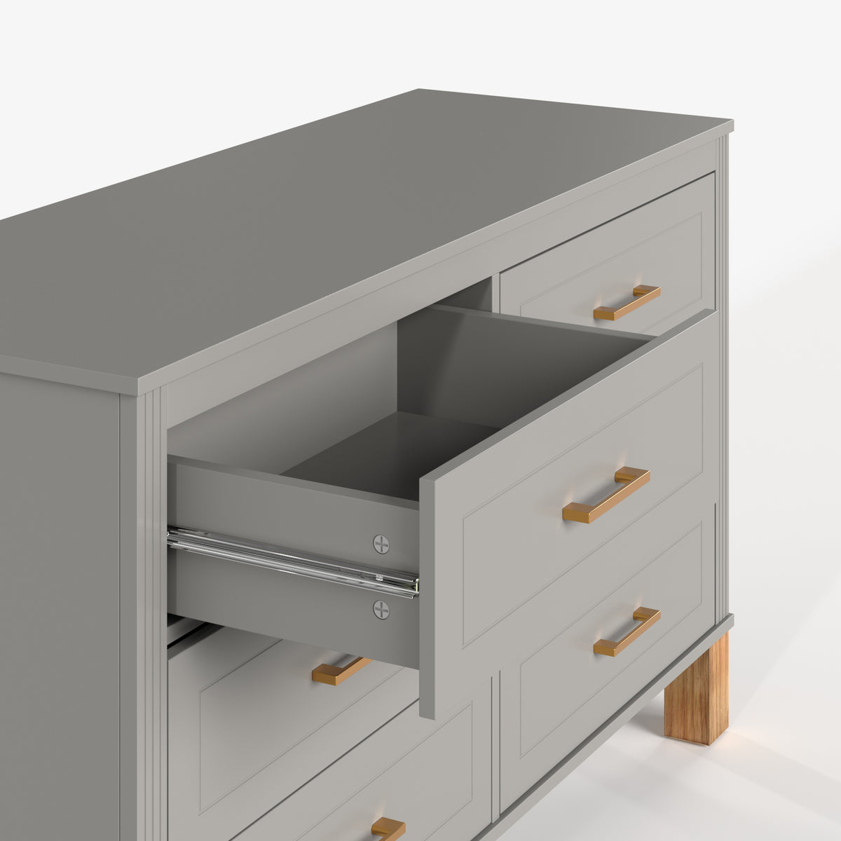 Gray 6-Drawer Double Dresser with Metal Handles and Solid Wood Legs - Elirian
