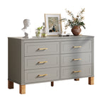 Gray 6-Drawer Double Dresser with Metal Handles and Solid Wood Legs - Elirian