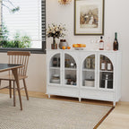White Arched Glass Sideboard Buffet Cabinet with 2 Drawers and 4 Glass Doors - Elirian