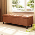 Cognac Brown Button Tufted Storage Ottoman in Faux Leather - Elirian