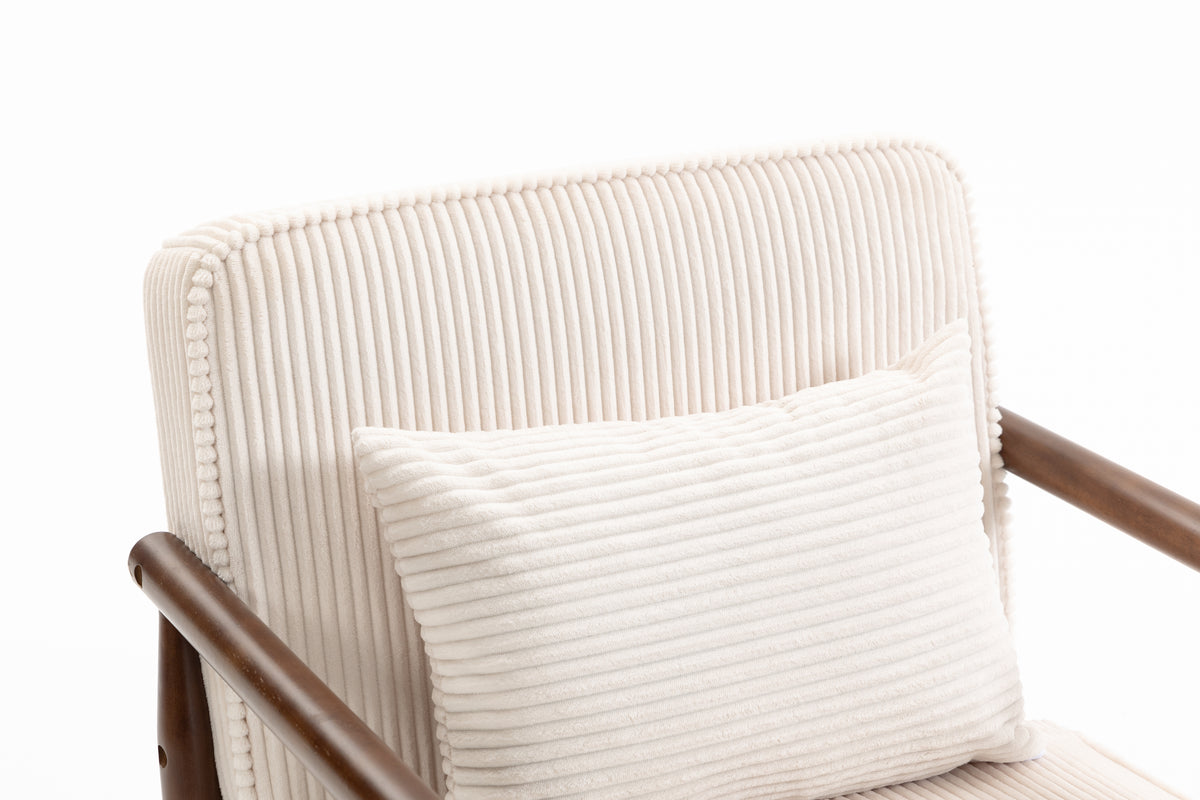 Mid Century Corduroy Storage Accent Chair with Solid Wood Frame - Elirian