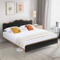 King Size Black Upholstered Platform Bed Frame with Curved Headboard