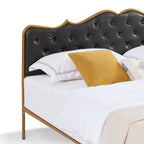 King Size Black Upholstered Platform Bed Frame with Curved Headboard