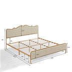 King Size Light Caramel Upholstered Platform Bed Frame with Curved Headboard
