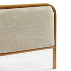 King Size Light Caramel Upholstered Platform Bed Frame with Curved Headboard