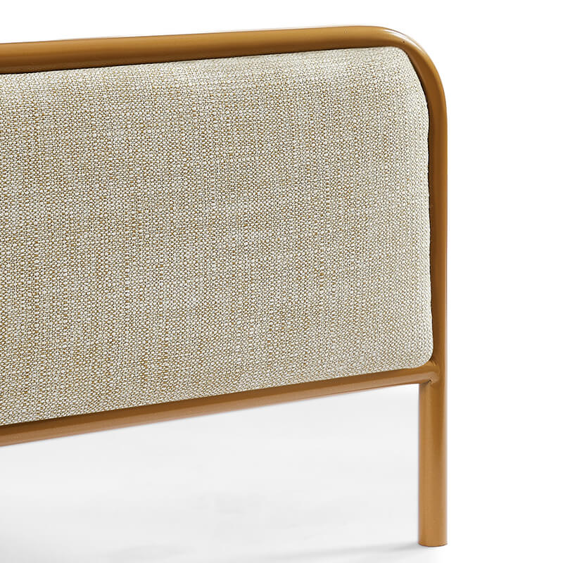 King Size Light Caramel Upholstered Platform Bed Frame with Curved Headboard