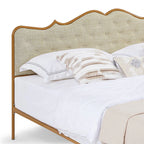 King Size Light Caramel Upholstered Platform Bed Frame with Curved Headboard