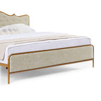 King Size Light Caramel Upholstered Platform Bed Frame with Curved Headboard