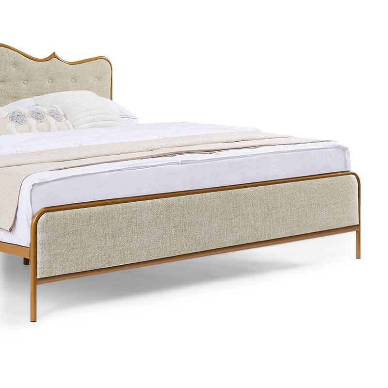 King Size Light Caramel Upholstered Platform Bed Frame with Curved Headboard