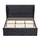 King Size Black Velvet Wingback Bed Frame with Button-Tufted Headboard and Footboard