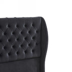 King Size Black Velvet Wingback Bed Frame with Button-Tufted Headboard and Footboard