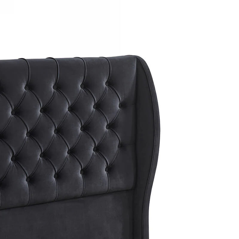 King Size Black Velvet Wingback Bed Frame with Button-Tufted Headboard and Footboard