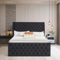 King Size Black Velvet Wingback Bed Frame with Button-Tufted Headboard and Footboard