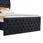 King Size Black Velvet Wingback Bed Frame with Button-Tufted Headboard and Footboard