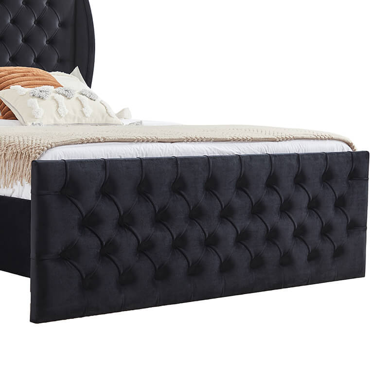 King Size Black Velvet Wingback Bed Frame with Button-Tufted Headboard and Footboard