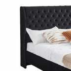 King Size Black Velvet Wingback Bed Frame with Button-Tufted Headboard and Footboard