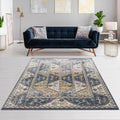 84" Tiled Border Woven Area Rug in Blue and Cream