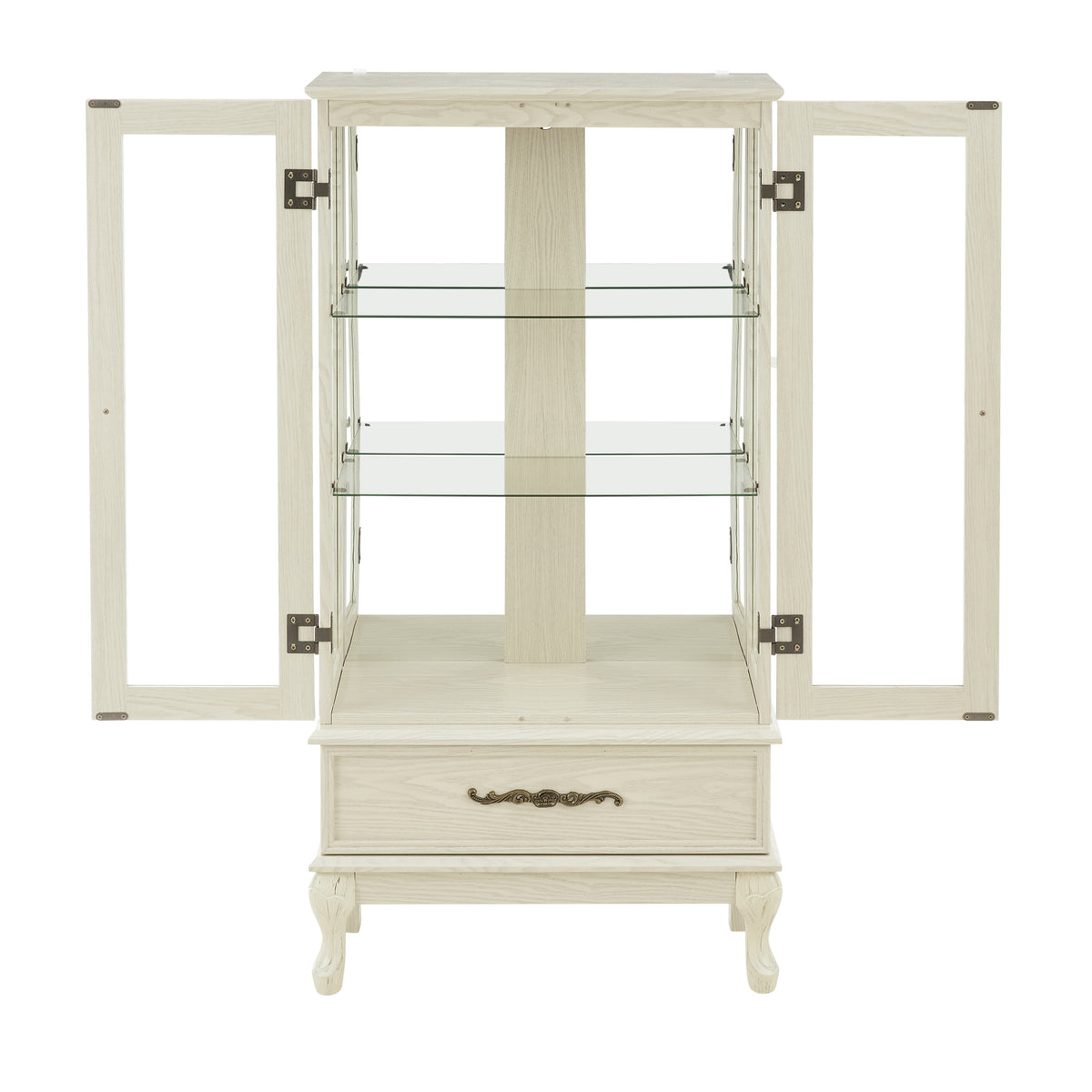 Antique White Lighted Curio Cabinet with Glass Doors and Adjustable Shelves - Elirian