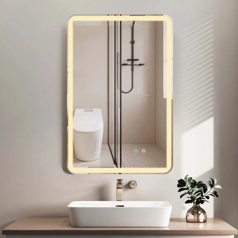 Rectangular Frameless LED Bathroom Wall Mirror with Anti-Fog Function