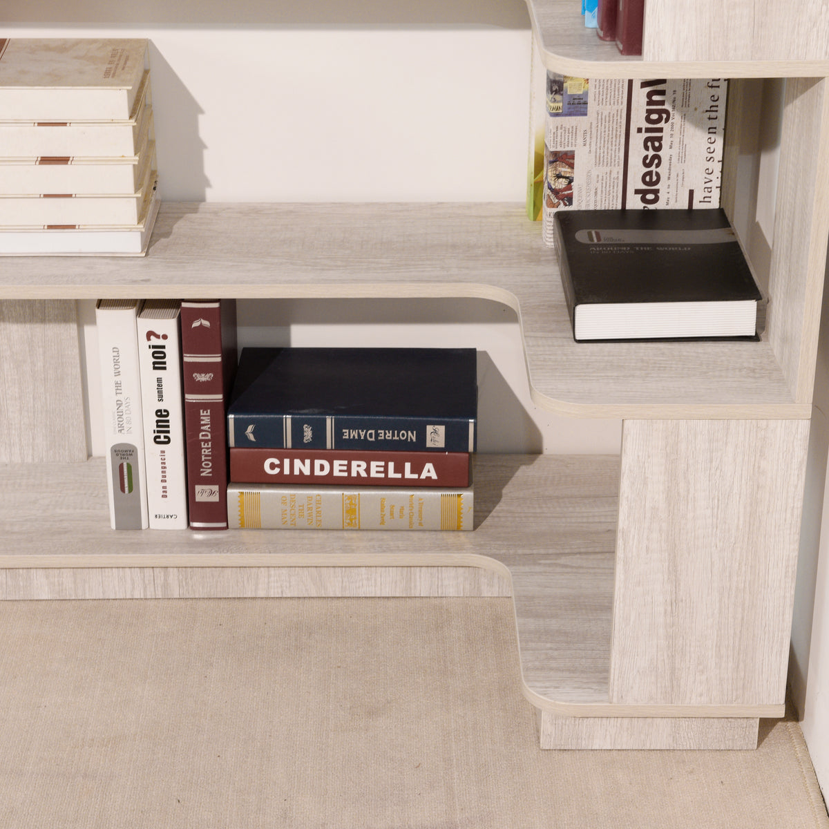 Light Gray Freestanding Corner Bookshelf with Anti-Tip Safety Design - Elirian