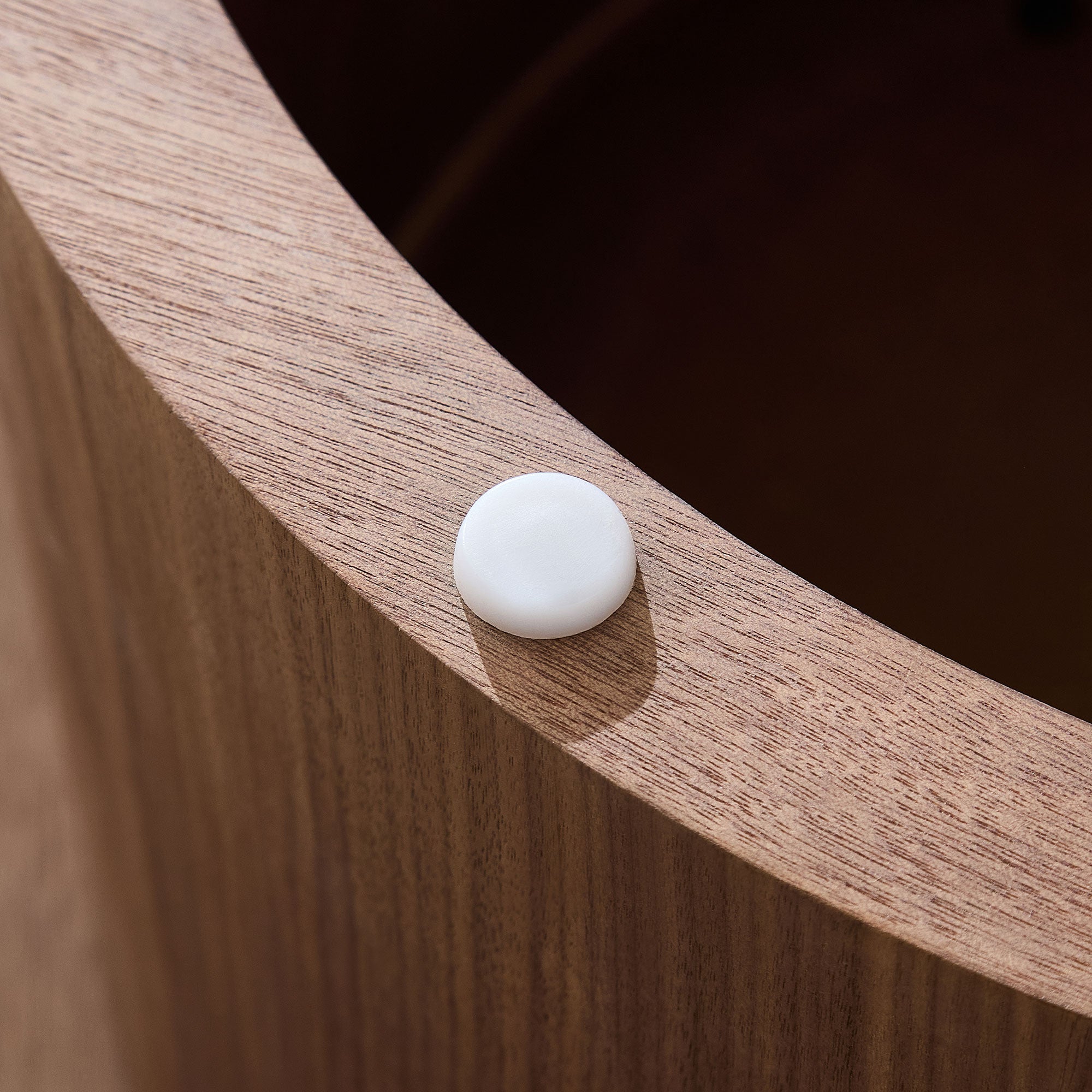 Sintered Stone Round Coffee Table with Walnut Pedestal Base - Elirian