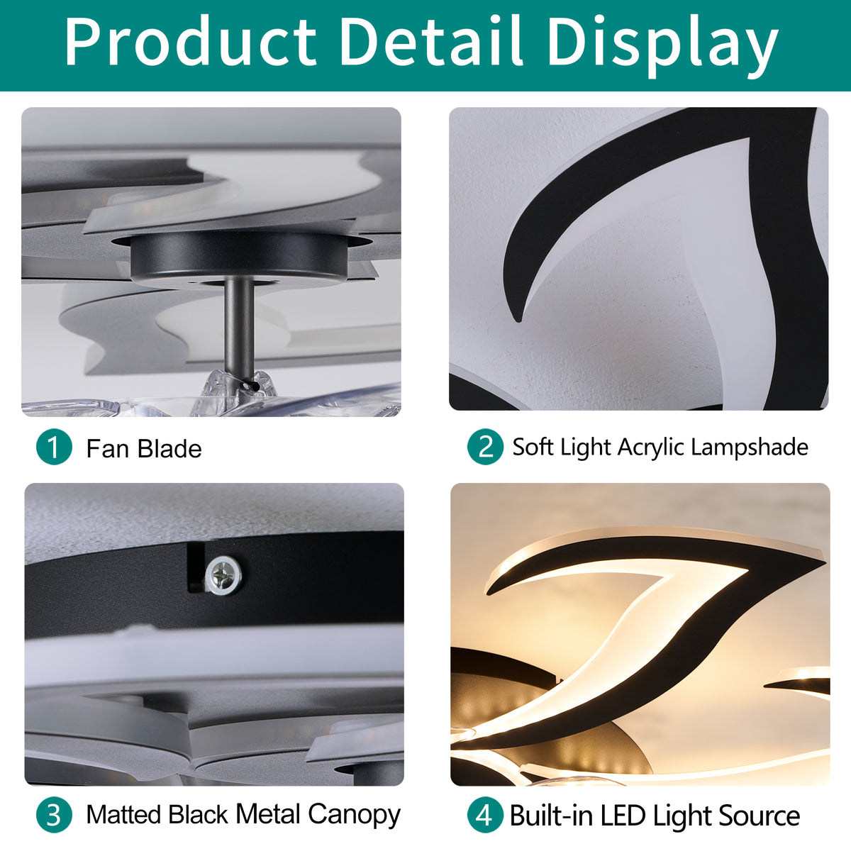 Black Flower Flush Mount Ceiling Fan with Dimmable LED Light and Remote, 32-Inch - Elirian